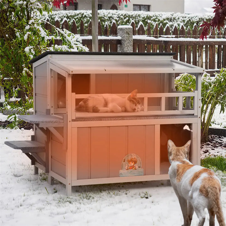 Coziwow 36"L Insulated Wooden Platform Cat House