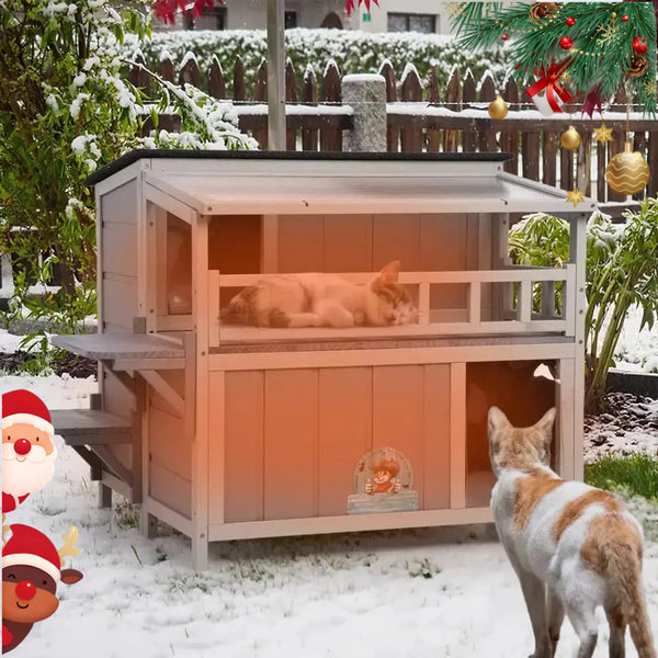Coziwow 36''L Warm Cat House with Balcony