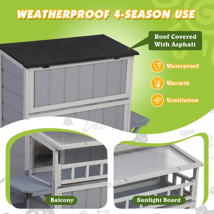 Coziwow 36"L Insulated Wooden Platform Cat House