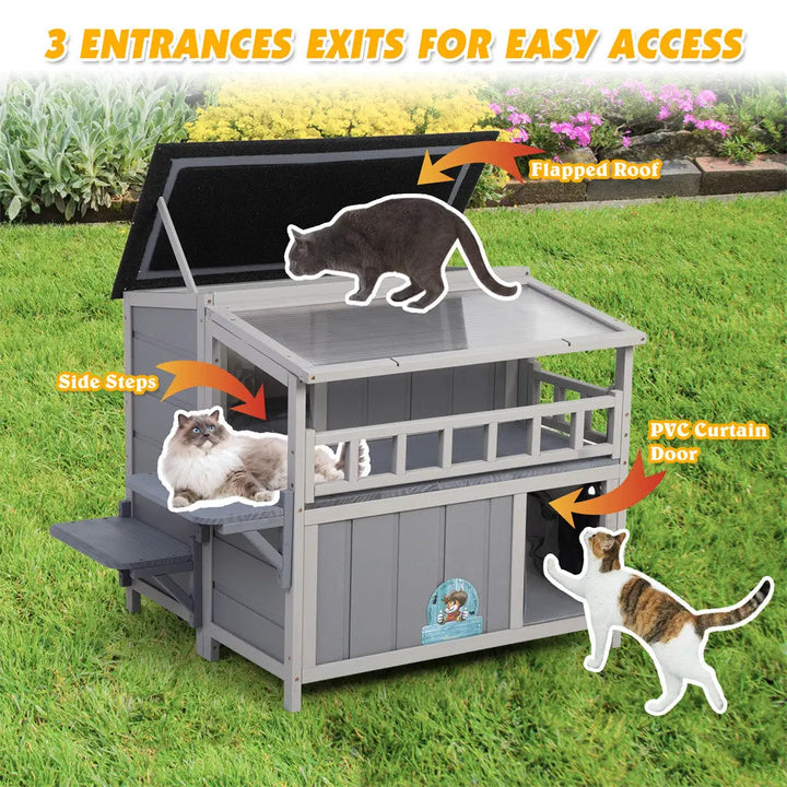 Coziwow 36"L Insulated Wooden Platform Cat House