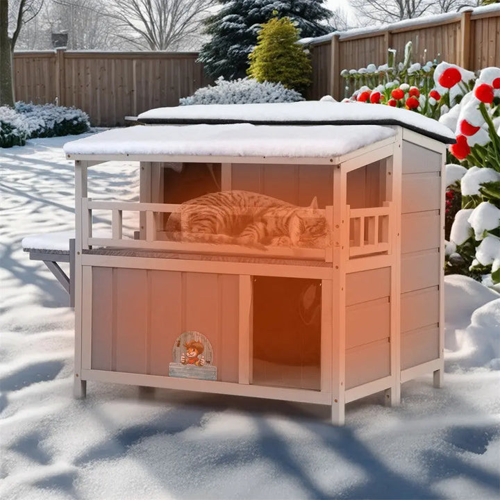 Coziwow 36"L Insulated Wooden Platform Cat House