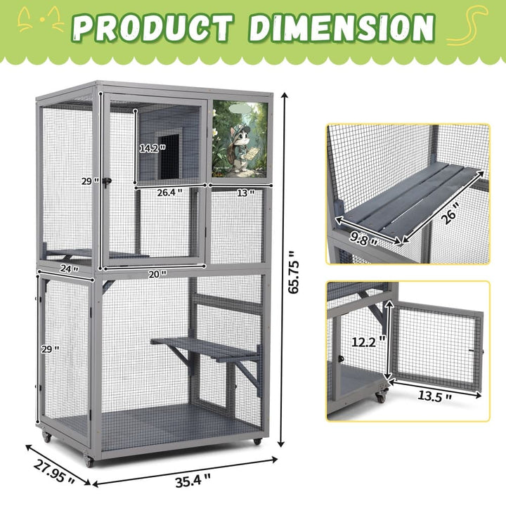 Coziwow 66''H Cat Enclosure on Wheel-CW12G0724