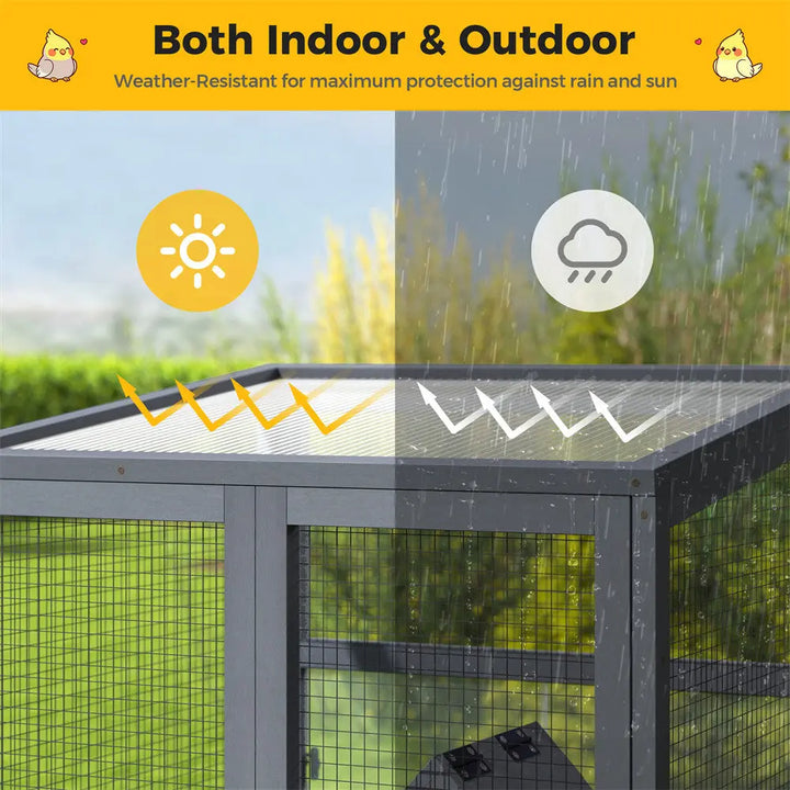 Coziwow 68"H Gray Wooden Bird Cage with Wheels Coziwow