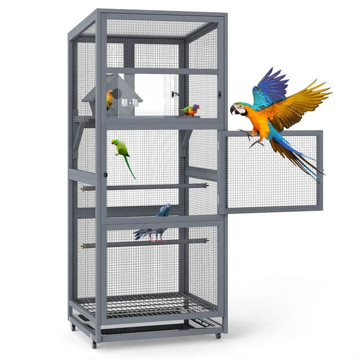 Coziwow 68"H Gray Wooden Bird Cage with Wheels Coziwow