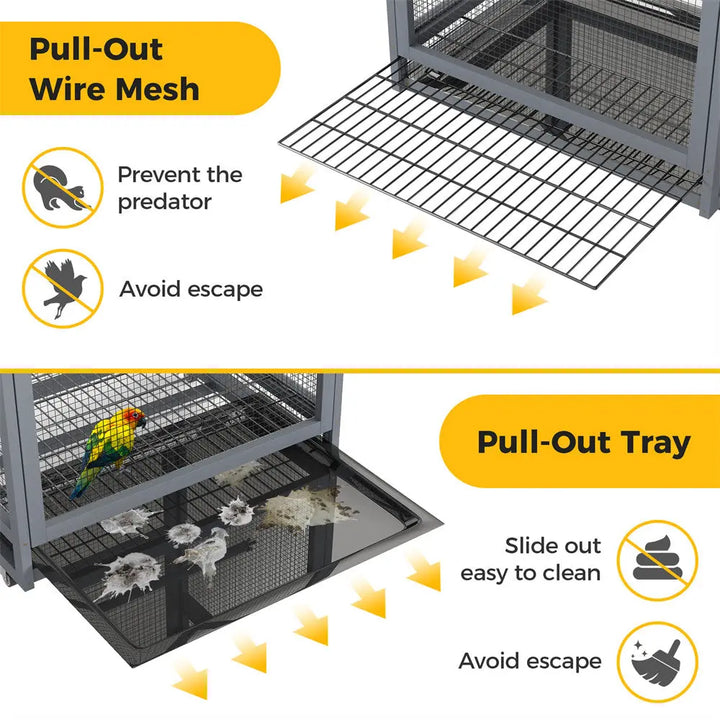 Coziwow 68"H Gray Wooden Bird Cage with Wheels Coziwow