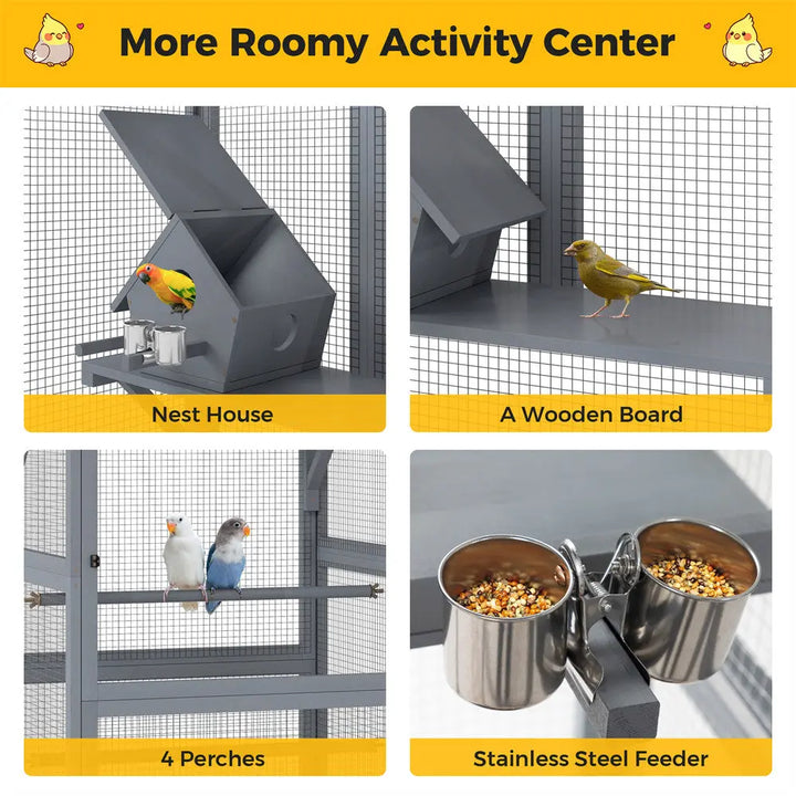 Coziwow 68"H Gray Wooden Bird Cage with Wheels Coziwow