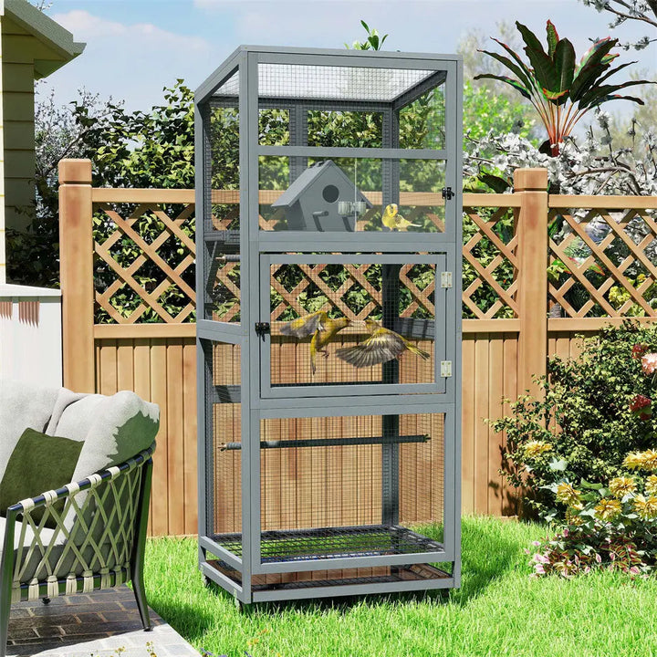 Coziwow 68"H Gray Wooden Bird Cage with Wheels Coziwow