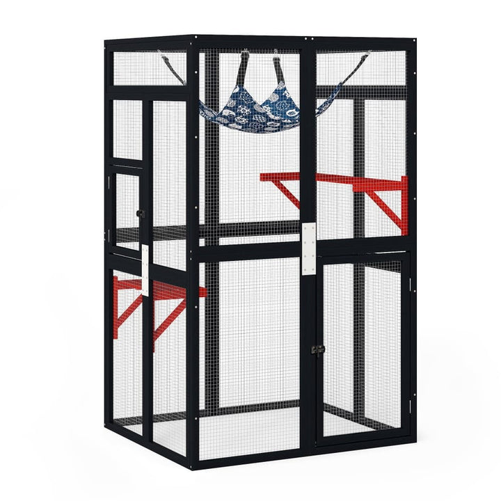 Coziwow 39″L Wooden Outdoor Cat Catio Black-CW12H0671