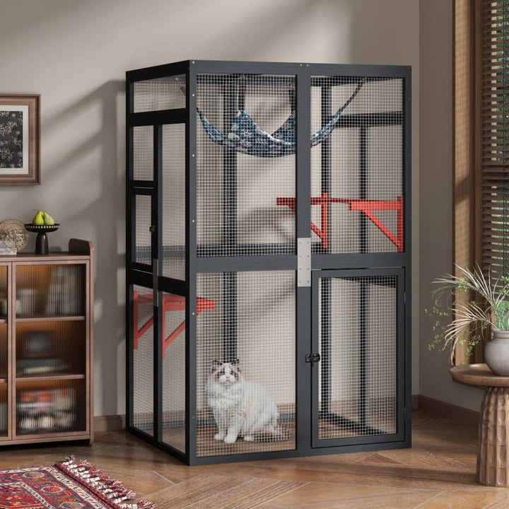 Coziwow 39″L Wooden Outdoor Cat Catio Black-CW12H0671