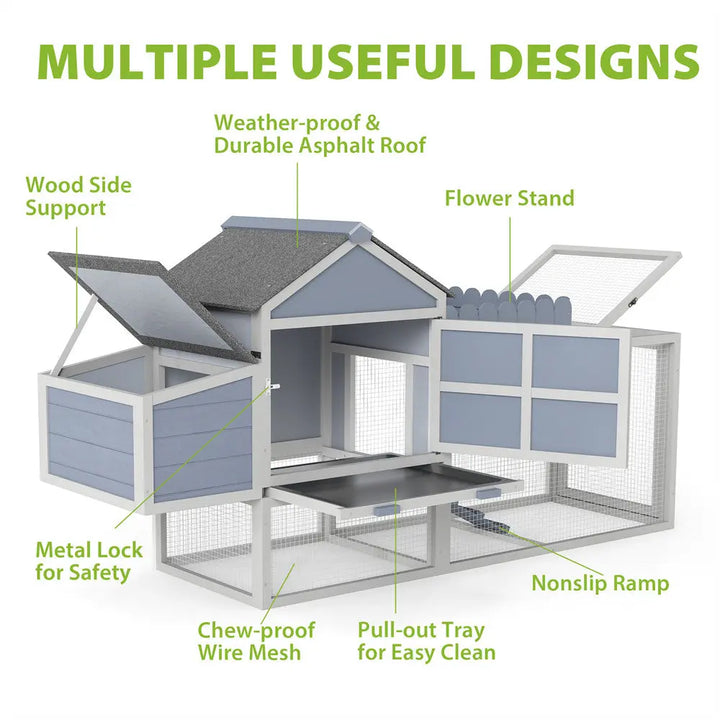 Coziwow 80"L 3-Compartment Wooden Chicken Coop Coziwow
