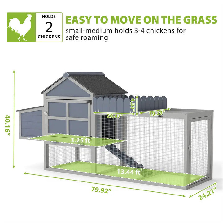 Coziwow 80"L 3-Compartment Wooden Chicken Coop Coziwow
