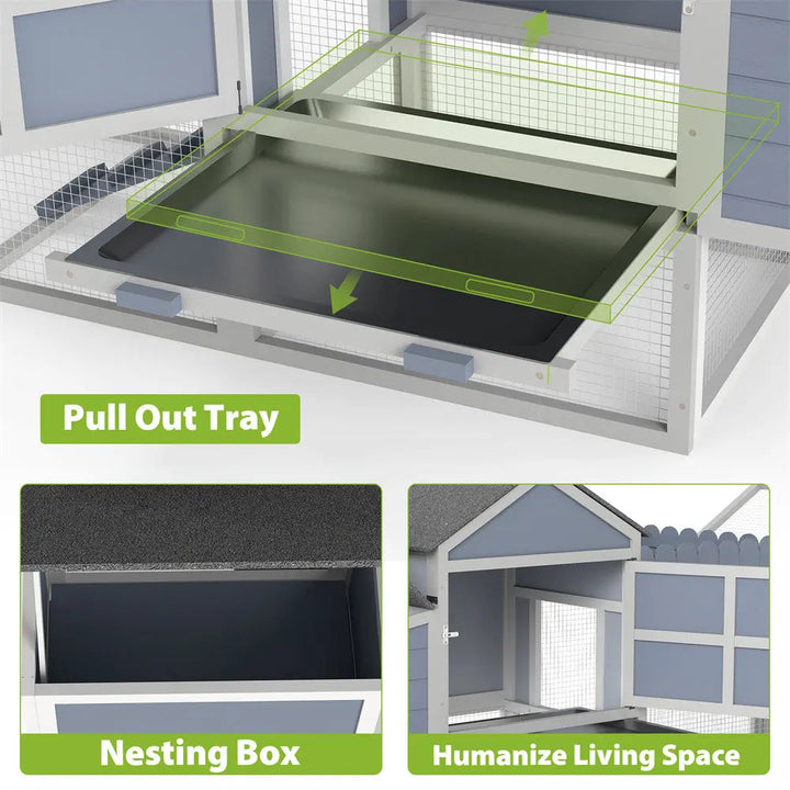 Coziwow 80"L 3-Compartment Wooden Chicken Coop Coziwow