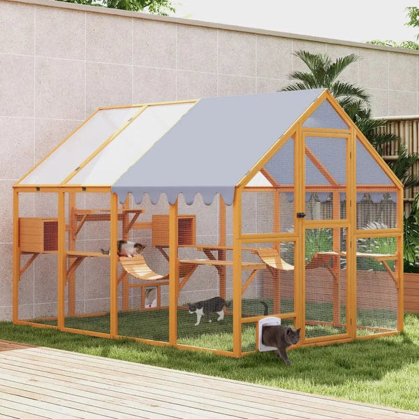 Coziwow Outdoor Cat Houses Coziwow 108″L Extra Large Outdoor Wooden Catio