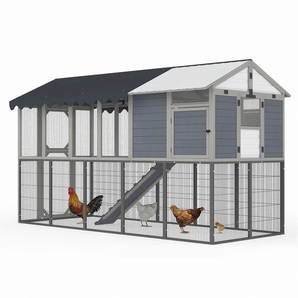 Coziwow 120"L Extra Large Walk‑In Metal Wooden Chicken Coop Coziwow