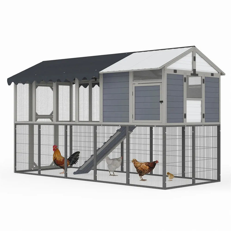 Coziwow 120"L Extra Large Walk‑In Metal Wooden Chicken Coop