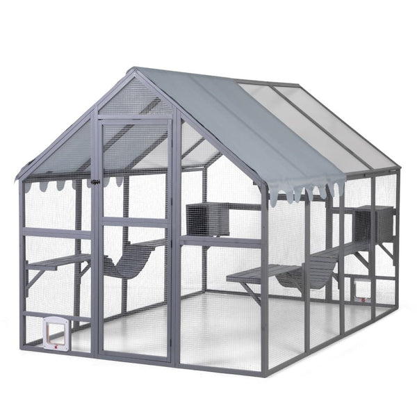 Coziwow 108″L Extra Large Outdoor Wooden Catio Gray-CW12K0762