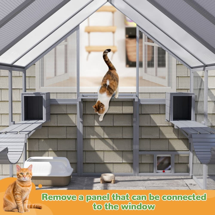 Coziwow 108″L Extra Large Outdoor Wooden Catio Gray-CW12K0762