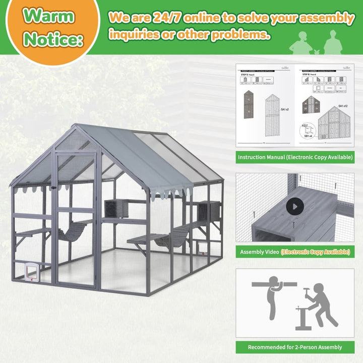 Coziwow 108″L Extra Large Outdoor Wooden Catio Gray-CW12K0762