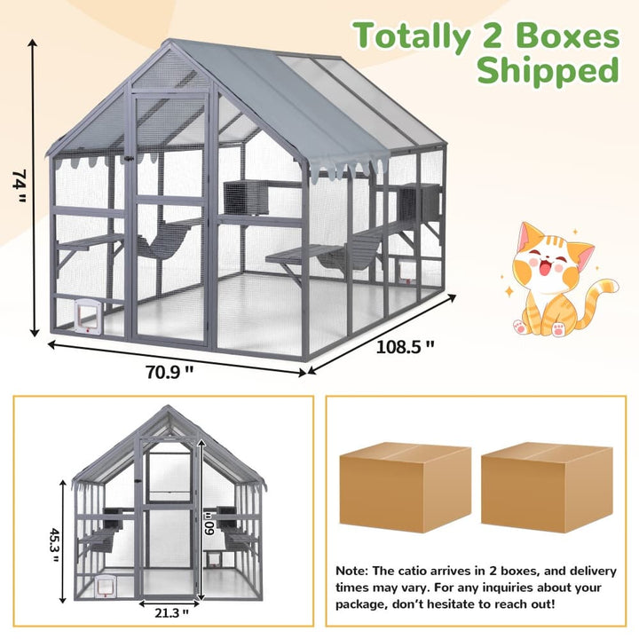 Coziwow 108″L Extra Large Outdoor Wooden Catio Gray-CW12K0762
