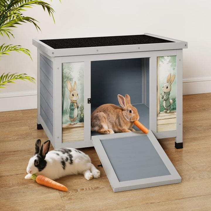 Coziwow 24″L Small Wooden Rabbit House Patterned Gray-CW12L0745