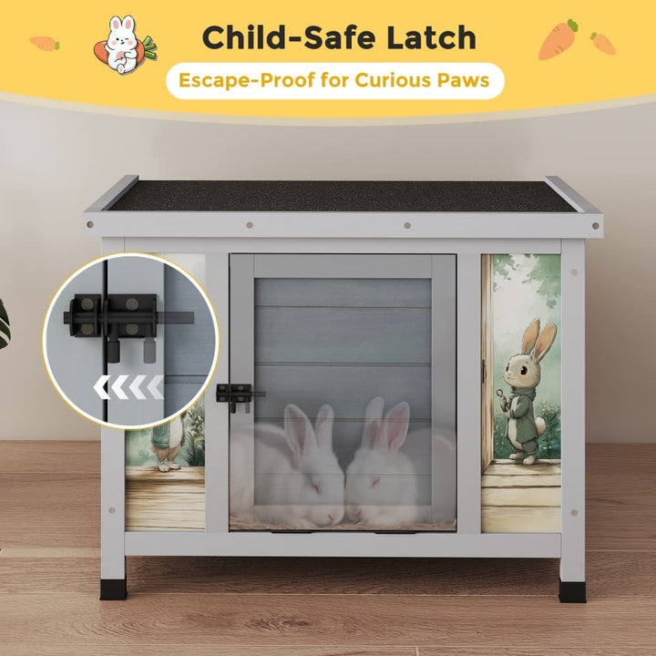 Coziwow 24″L Small Wooden Rabbit House Patterned Gray-CW12L0745