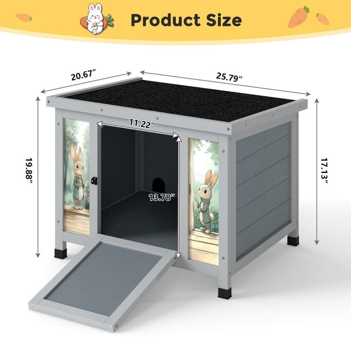 Coziwow 24″L Small Wooden Rabbit House Patterned Gray-CW12L0745