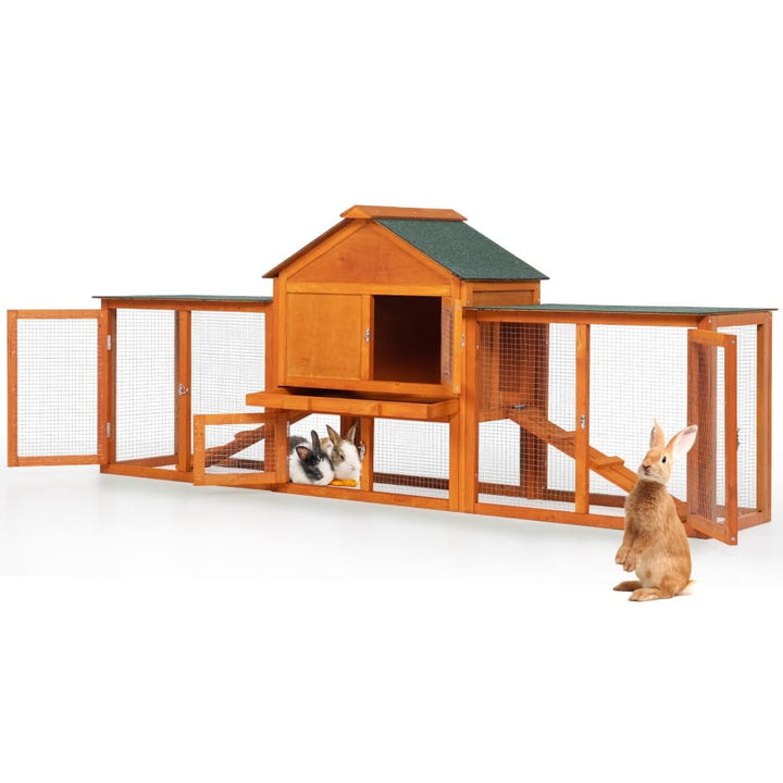 Coziwow 82″L 3-Compartment Double Rabbit Hutch Orange Plain-CW12M0440