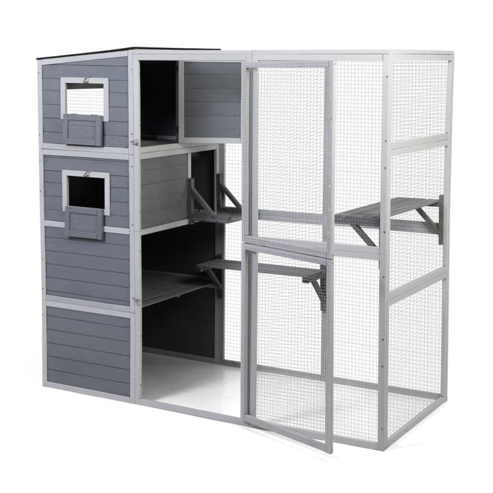 Coziwow 76″L 4-Tier Custom Outdoor Cat Enclosure Gray Plain-CW12M0602