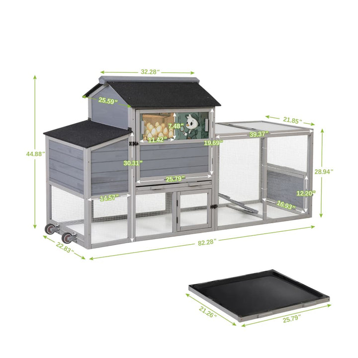 Coziwow 82"L Outdoor Chicken Coop on Wheels Patterned Gray-CW12M0728