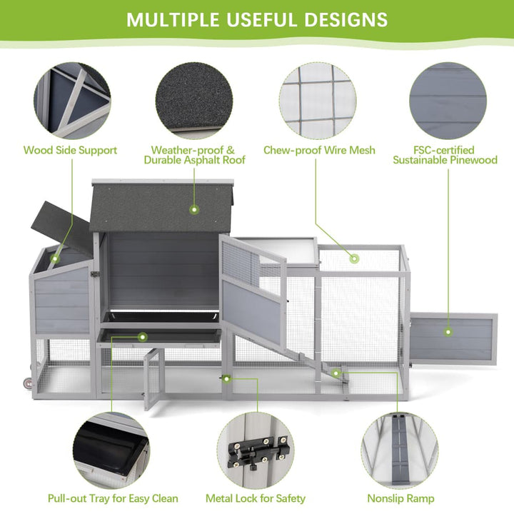 Coziwow 82"L Outdoor Chicken Coop on Wheels Patterned Gray-CW12M0728