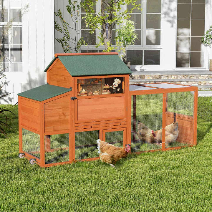 Coziwow 82"L Outdoor Chicken Coop on Wheels Patterned Orange-CW12N0729