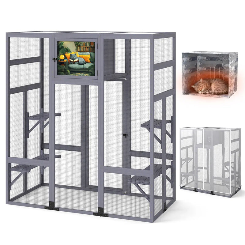 Coziwow 62" L Insulated Wooden Cat Enclosure Coziwow