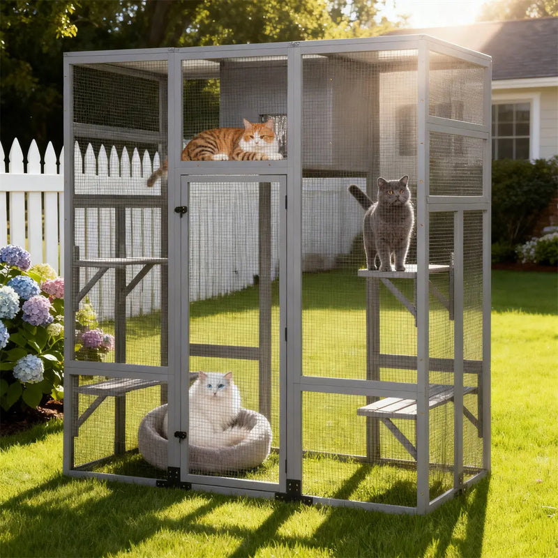 Coziwow 62" L Insulated Wooden Cat Enclosure Coziwow