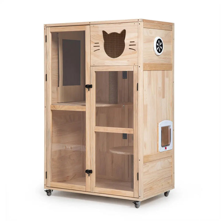 Coziwow 32.5"L Multi-Level Solid Wood Cat Cabinet