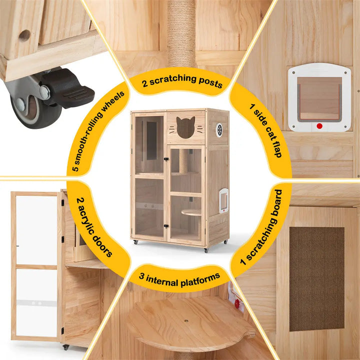 Coziwow 32.5"L Multi-Level Solid Wood Cat Cabinet