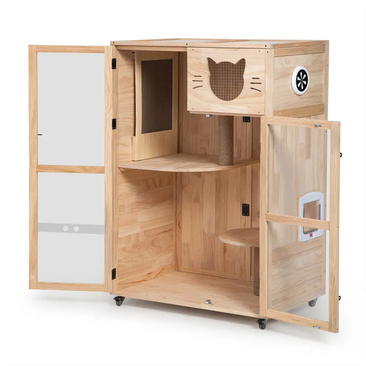 Coziwow 32.5"L Multi-Level Solid Wood Cat Cabinet