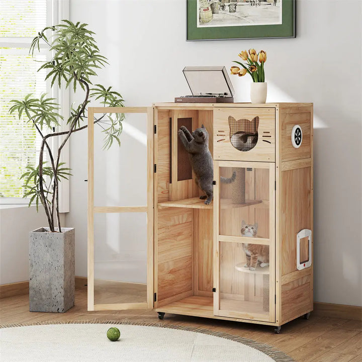 Coziwow 32.5"L Multi-Level Solid Wood Cat Cabinet