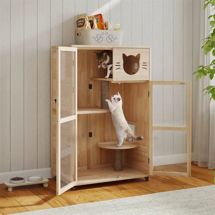 Coziwow 32.5"L Multi-Level Solid Wood Cat Cabinet