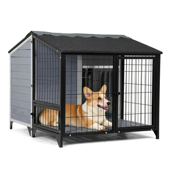 Coziwow 46"L 2-in-1 Wooden Aluminum Outdoor Dog House with Run Coziwow