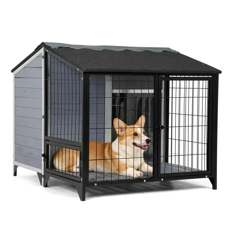 Coziwow 46"L 2-in-1 Wooden Aluminum Outdoor Dog House with Run Coziwow