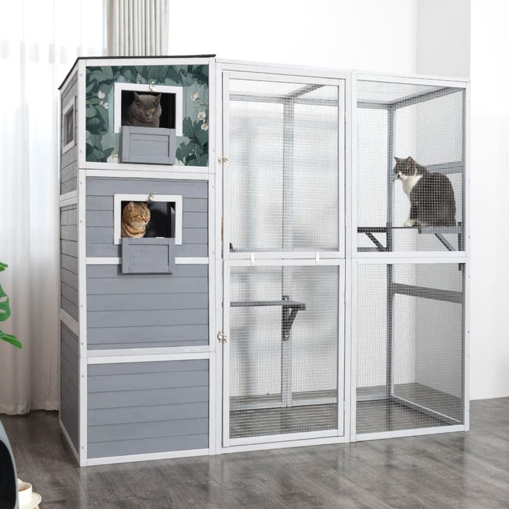 Coziwow 76″L 4-Tier Custom Outdoor Cat Enclosure Gray Patterned-CW12R0731