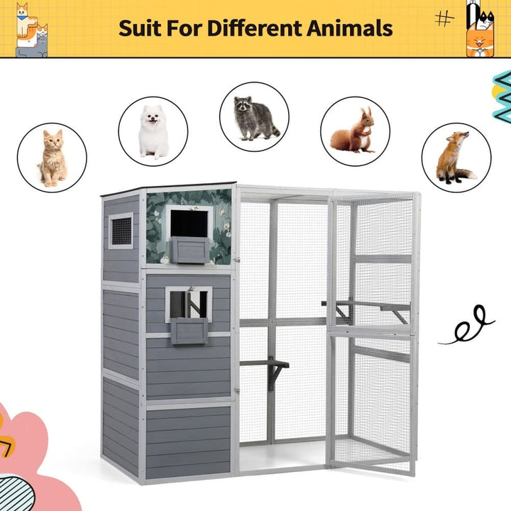 Coziwow 76″L 4-Tier Custom Outdoor Cat Enclosure Gray Patterned-CW12R0731