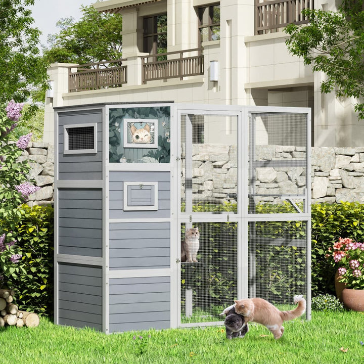 Coziwow 76″L 4-Tier Custom Outdoor Cat Enclosure Gray Patterned-CW12R0731