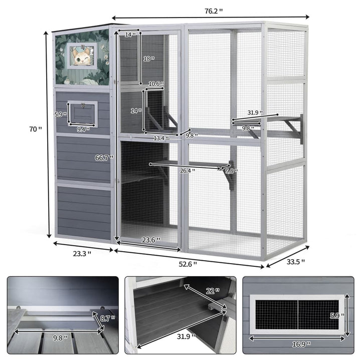 Coziwow 76″L 4-Tier Custom Outdoor Cat Enclosure Gray Patterned-CW12R0731