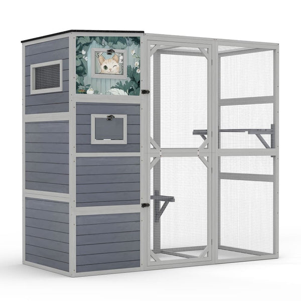 Coziwow 76″L 4-Tier Custom Outdoor Cat Enclosure Gray Patterned-CW12R0731