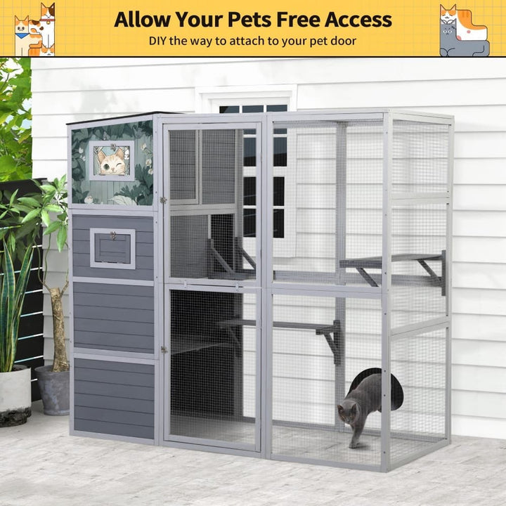 Coziwow 76″L 4-Tier Custom Outdoor Cat Enclosure Gray Patterned-CW12R0731