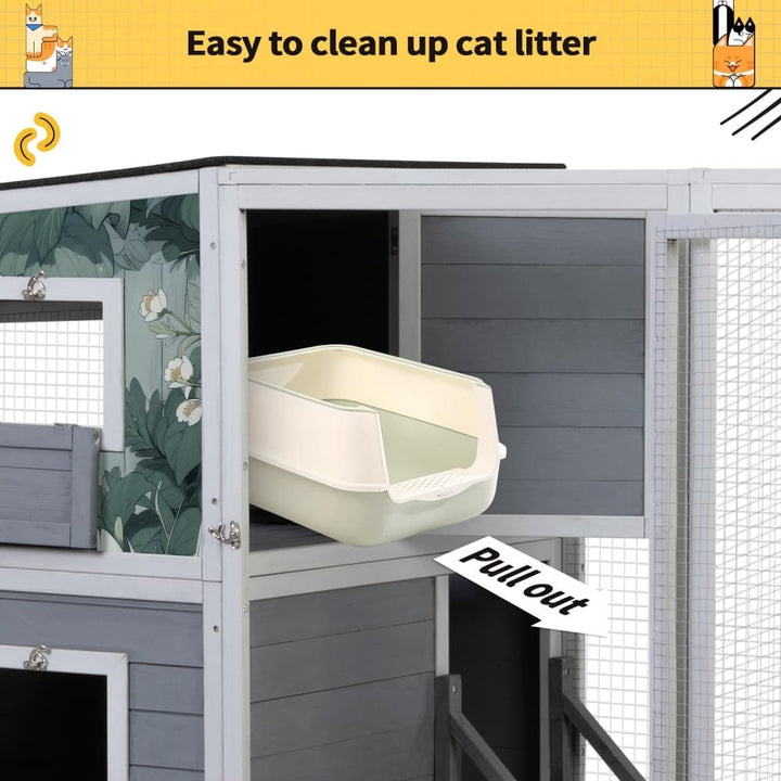 Coziwow 76″L 4-Tier Custom Outdoor Cat Enclosure Gray Patterned-CW12R0731