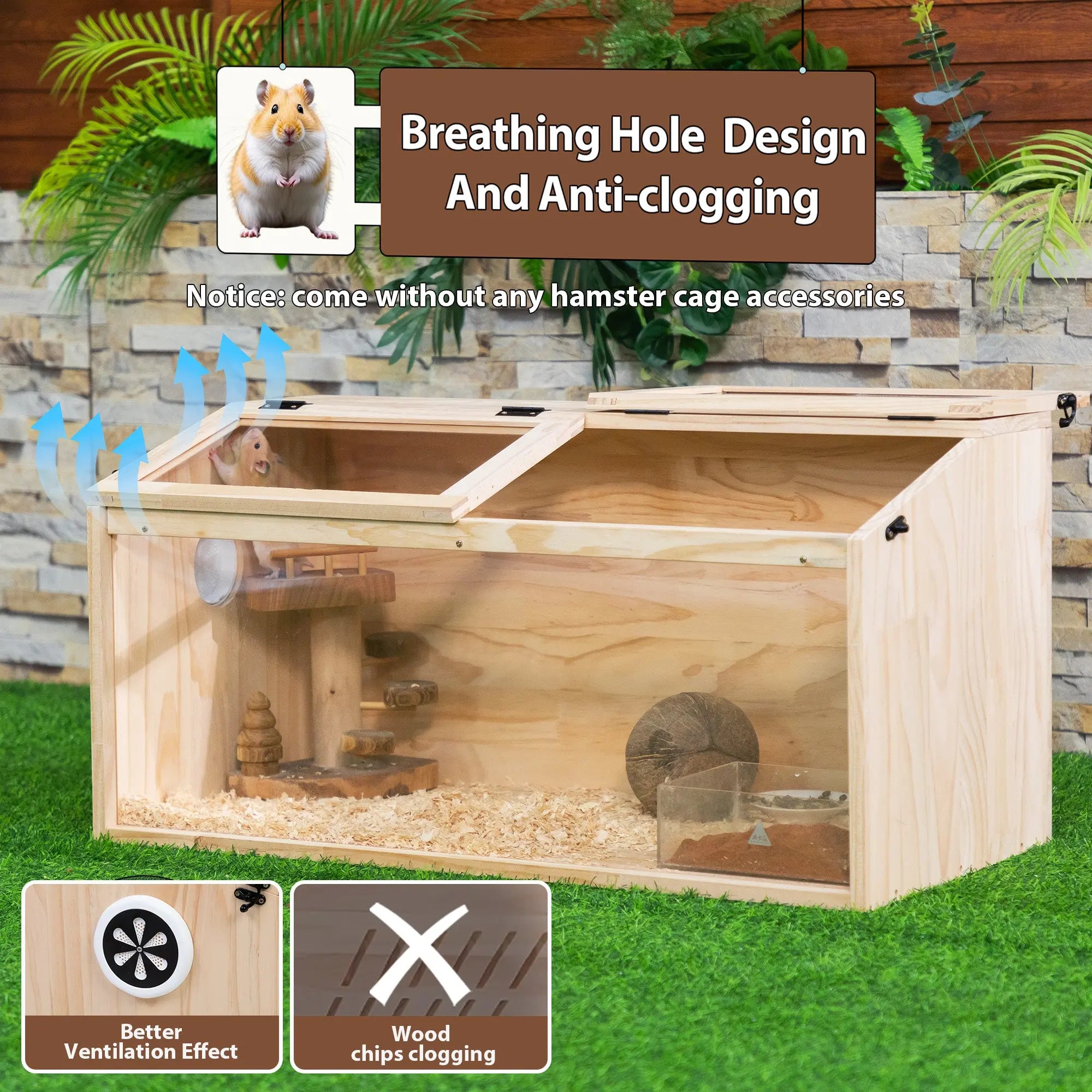 Coziwow 32''L Openable Wooden Hamster Cage | Safe Haven for Pets