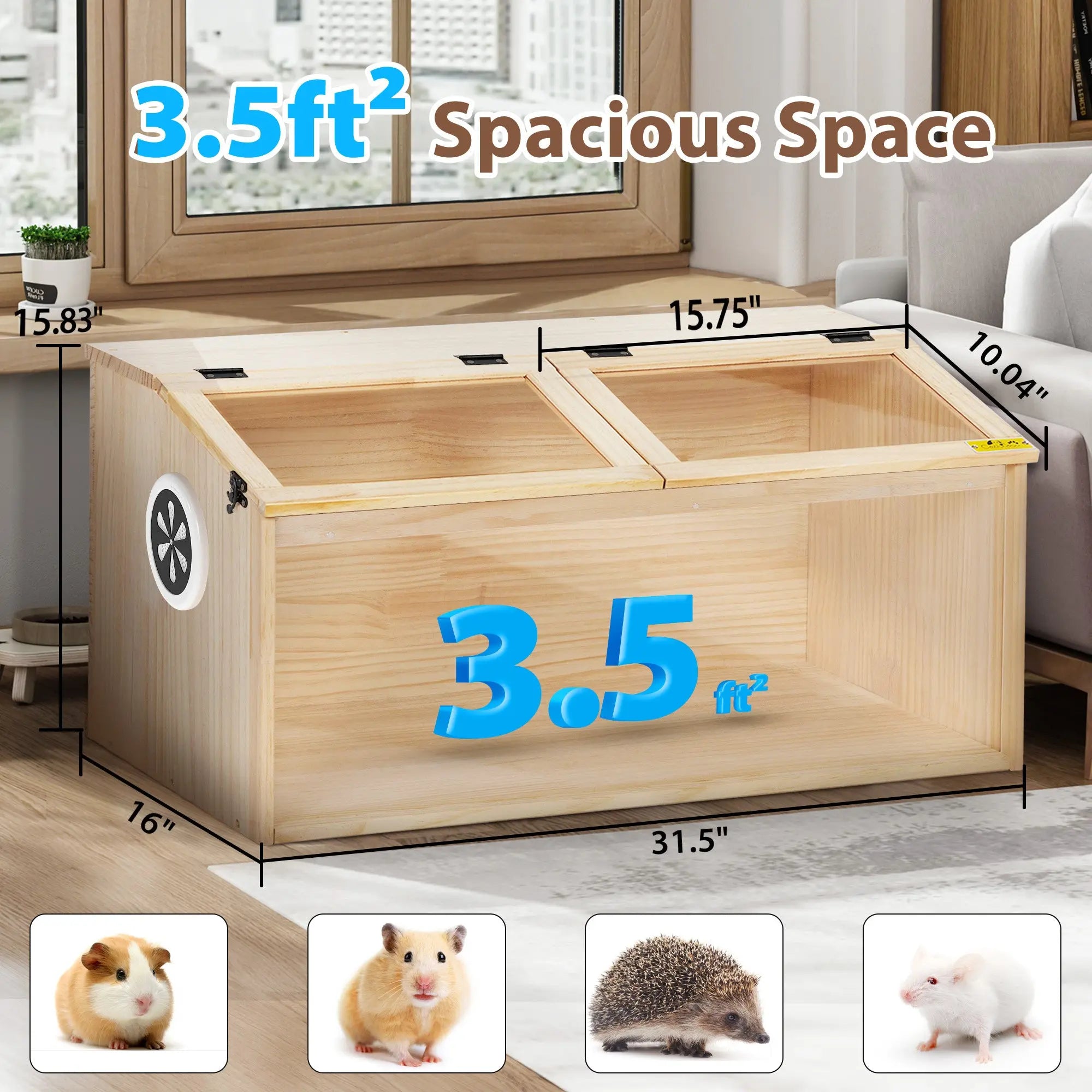 Coziwow 32''L Openable Wooden Hamster Cage | Safe Haven for Pets