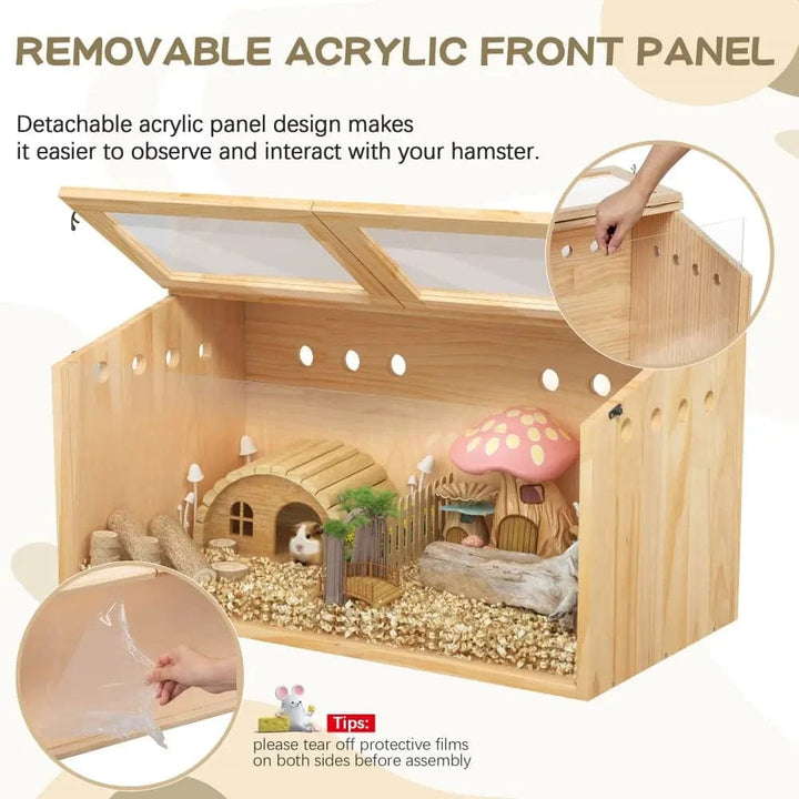 Coziwow 32''L Openable Wooden Hamster Cage Safe Haven for Pets